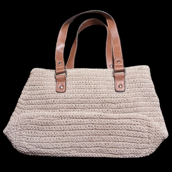 Woven Textured Tan & Brown Purse Handbag with Pockets - Picture 4 of 15